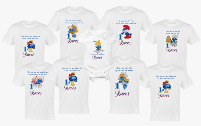 Set 8 tricouri si body pentru aniversare mot, tema strumfi [1]