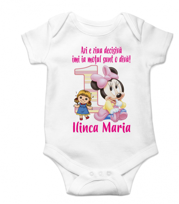 Set tricouri aniversare 1 an, tema Minnie roz, 9 piese [2]