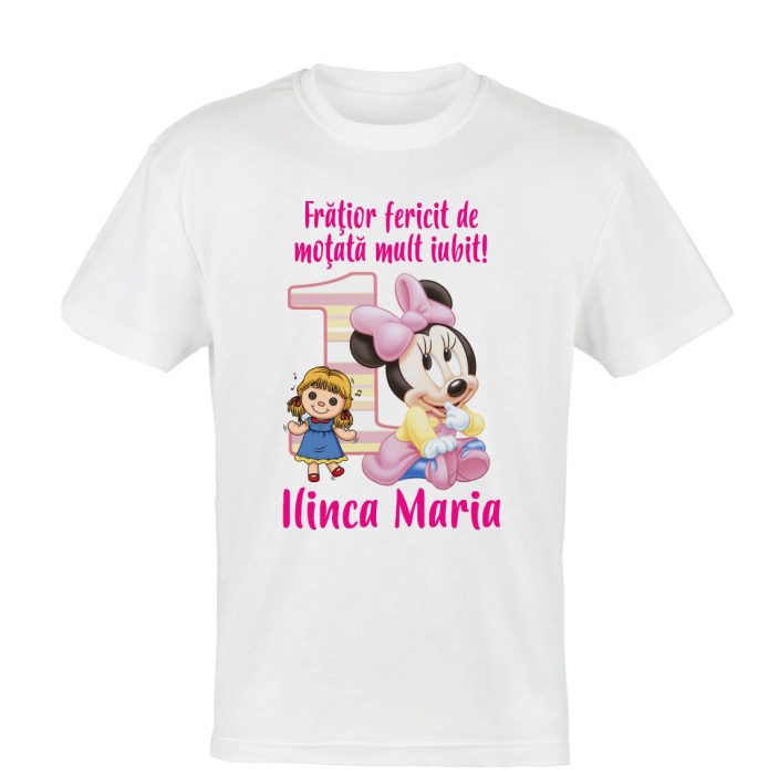 Set tricouri aniversare 1 an, tema Minnie roz, 9 piese [5]