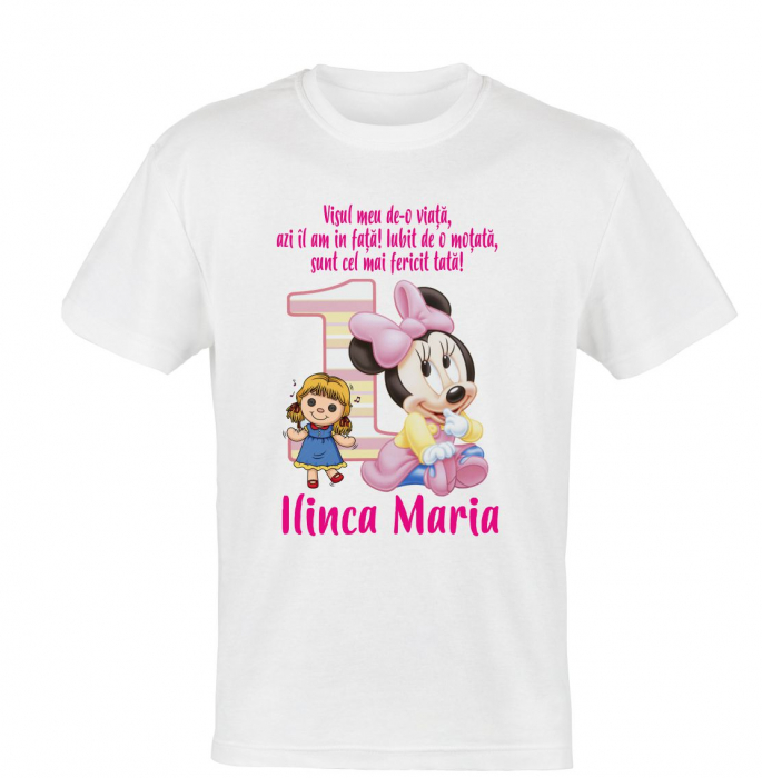 Set tricouri aniversare 1 an, tema Minnie roz, 9 piese [4]