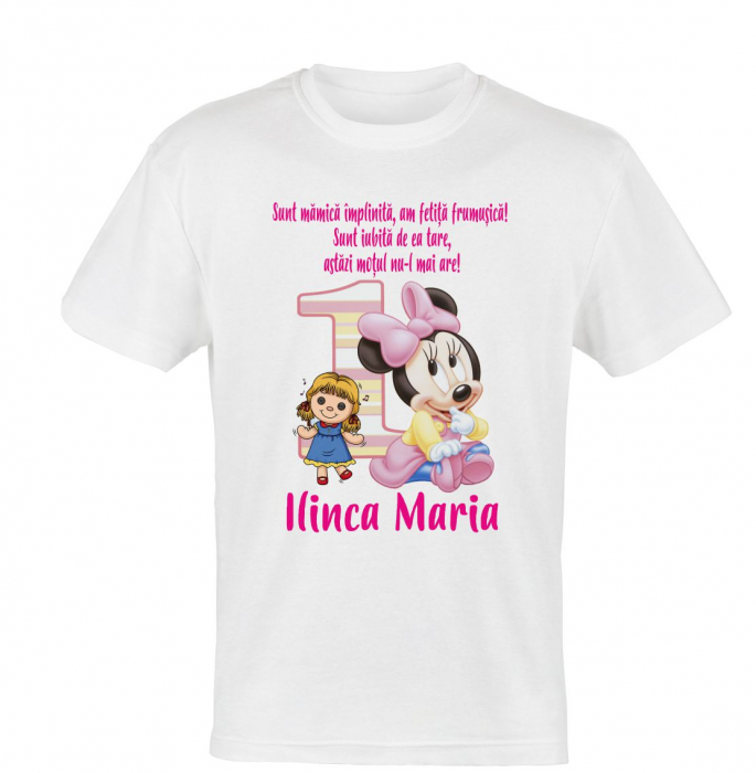 Set tricouri aniversare 1 an, tema Minnie roz, 9 piese [3]