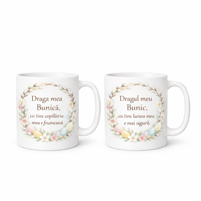 Set Cadou de Paște pentru Bunici – Body Bebeluș + Căni „Draga mea Bunică” & „Dragul meu Bunic” – Design Floral Elegant, Ediție Specială [5]
