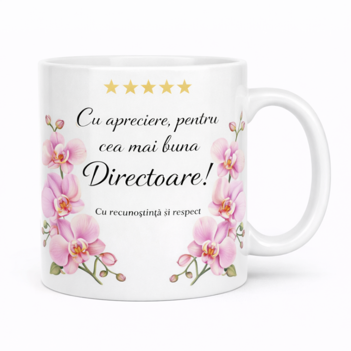 Set Cadou pentru Directoare de Scoala – Cana cu Orhidee si Agenda 2026 cu Fundita Roz [2]