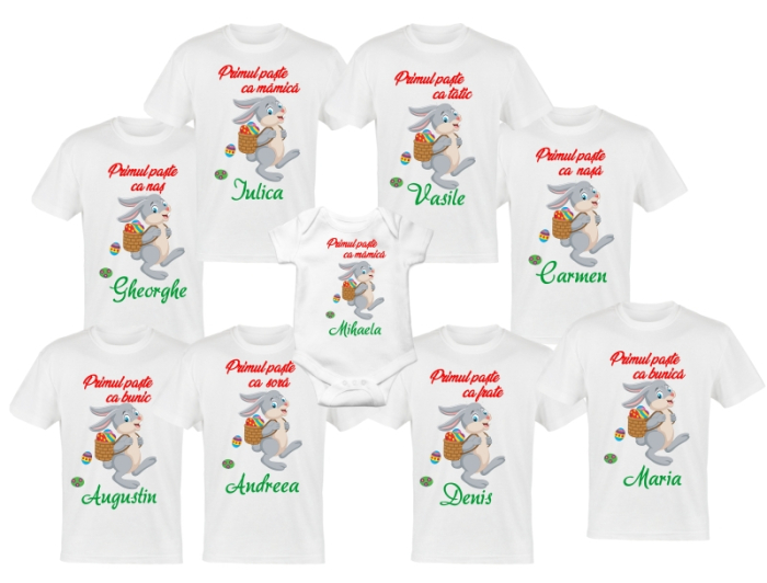 Set 9 tricouri personalizate "Iepuras cu cos cu oua vopsite '' [1]
