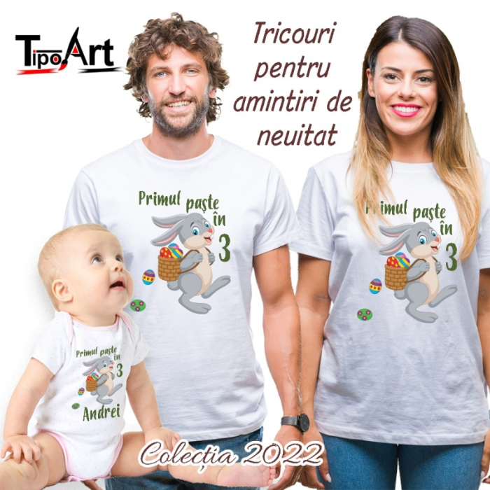 Set 3 tricouri personalizate "Iepuras cu cos cu oua vopsite '' [1]