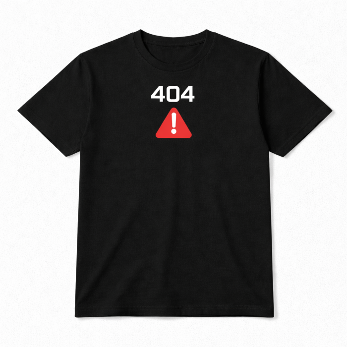 Tricou  bumbac, negru unisex „404 Error”, design minimalist cu simbol de avertizare, print alb si rosu [3]