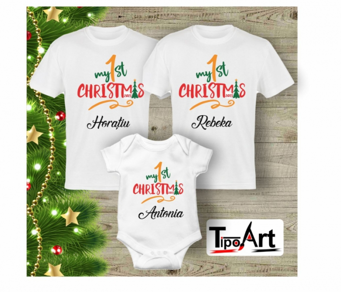 Tricouri 1st christmas, primul craciun in 3, model 1 [1]