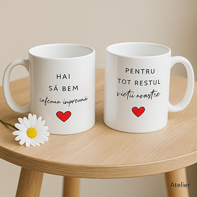 Cani personalizate - Set căni „Hai să bem cafeaua împreună” 