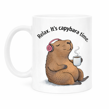 Cana personalizata cu Capybara – „Relax. It’s capybara time.”, ideala pentru birou, cafea sau ceai, cadou amuzant pentru oameni relaxati [2]
