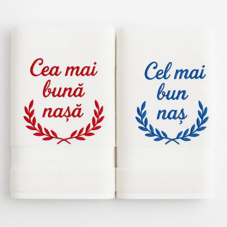Broderie computerizata - Set prosoape brodate „Cea mai bună nașă & Cel mai bun naș”