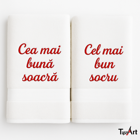 Broderie computerizata - Set prosoape brodate „Cea mai bună soacră & Cel mai bun socru”