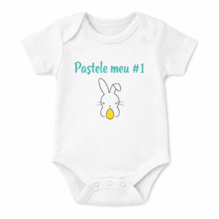 Body bebe alb de Paste „Pastele meu #1”, imprimeu colorat cu iepuras, model unisex, cadou pentru primul Paste al bebelusului [1]