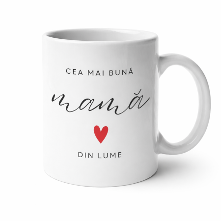 Cani personalizate - Cană cadou pentru mama „Cea mai bună mamă din lume”, cană ceramică albă cu mesaj emoționant, ideală pentru 8 Martie, Martisor sau Ziua Mamei