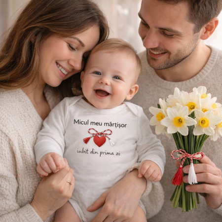 BODY BEBE - Body bebe Micul meu martisor, maneca lunga, alb, cadou 1 Martie, mesaj iubire, unisex