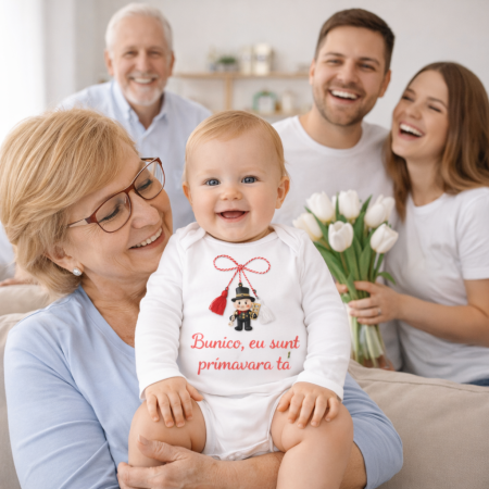 BODY BEBE - Body bebe personalizat Martisor, Bunico eu sunt primavara ta, maneca lunga, cadou special pentru bunici, sedinte foto de familie