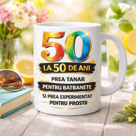 Cana cadou 50 ani, design premium cu mesaj amuzant, cadou aniversare 50 de ani, [1]