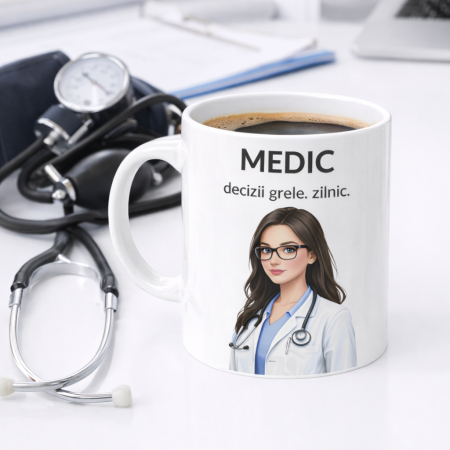 Cani personalizate - Cană cadou MEDIC – „decizii grele. zilnic.” | Cană personalizată cu design profesional, ideală pentru doctori