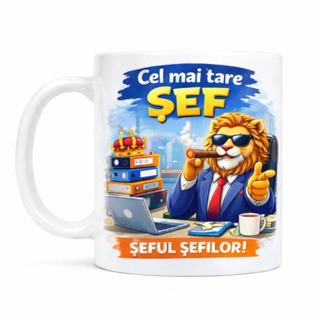 Cani personalizate - Cana cadou pentru sef Cel mai tare SEF SEFUL SEFILOR, cadou original pentru sef, manager sau coleg de birou
