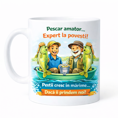 Cani personalizate - Cana cadou pescar – Pescar amator Expert la povesti – Cadou amuzant pentru pasionatii de pescuit
