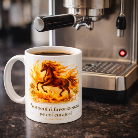 Cana norocoasa cu Calul de Foc, Norocul ii favorizeaza pe cei curajosi, cana cadou pentru succes si energie pozitiva [1]