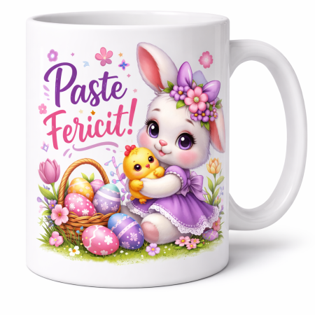 Tricouri - Cana Paste copii – Paste Fericit, cana cu iepuras si pui, cadou fetite, design vesel si colorat