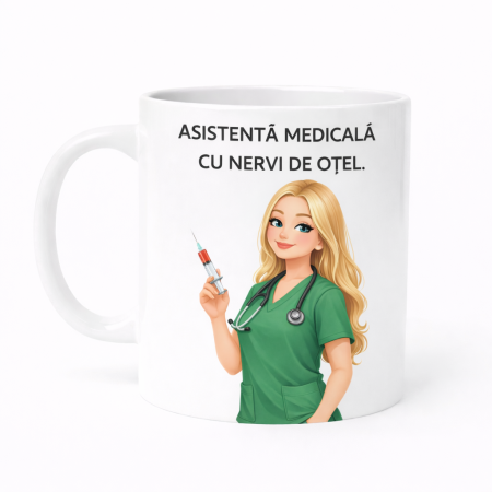 Cana personalizata Asistenta Medicala cu nervi de otel – cana cafea ceramica, cadou pentru asistente medicale [1]