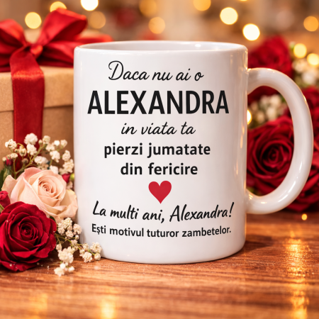 Cana personalizata cu numele Alexandra, cadou aniversare sau zi de nume pentru Alexandra, [1]
