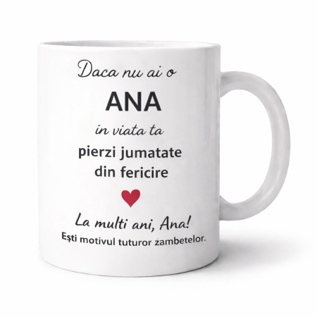 CANI NUME - Cana personalizata cu numele Ana, cadou aniversare sau zi de nume pentru Ana