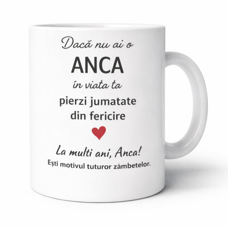 CANI NUME - Cana personalizata cu numele Anca, cadou aniversare sau zi de nume pentru Anca,
