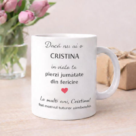 Cana personalizata cu numele Cristina, cadou aniversare sau zi de nume pentru Cristina, [1]
