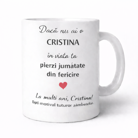 Cani personalizate - Cana personalizata cu numele Cristina, cadou aniversare sau zi de nume pentru Cristina,