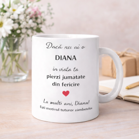 Cani personalizate - Cana personalizata cu numele Diana, cadou aniversare sau zi de nume pentru Diana