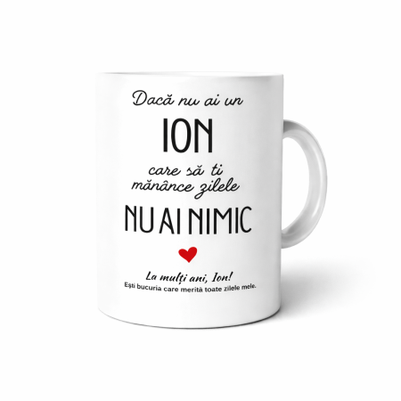 CANI NUME - Cana personalizata Ion cadou aniversare barbat mesaj amuzant 330 ml