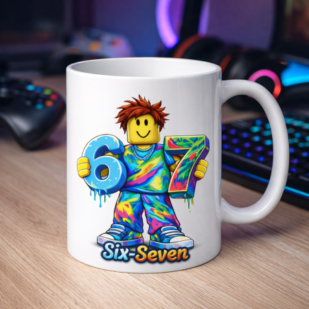 Tricouri - Cana personalizata Six Seven, design gamer color, cadou copii, cana alba