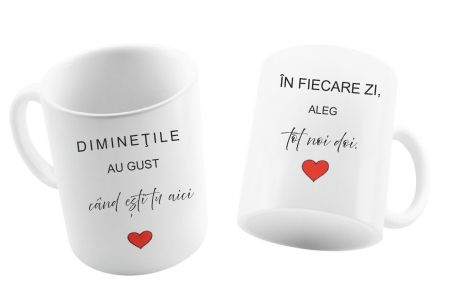Set 2 Căni Personalizate Cuplu – Diminețile au gust când ești tu aici – Cadou Romantic [2]