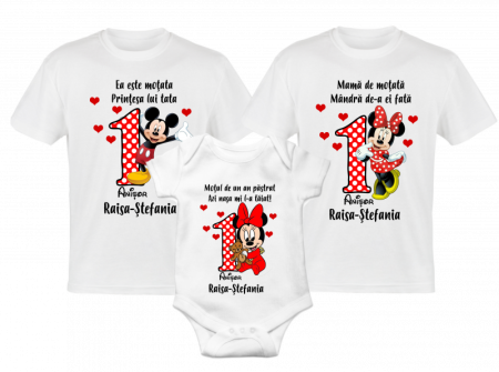 Tricouri aniversare - Set 2 tricouri si 1 body pentru taierea motului, mickey 3
