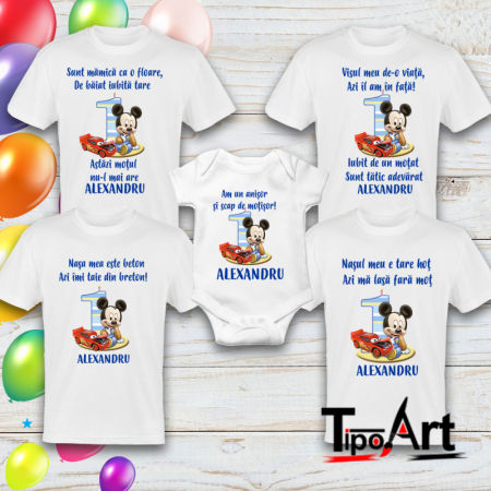Tricouri aniversare - Set 4 tricouri personalizate si 1 body mickey mouse 5