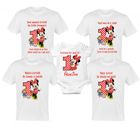Tricouri aniversare - Set 4 tricouri  personalizate si body pentru aniversare 1 an,
