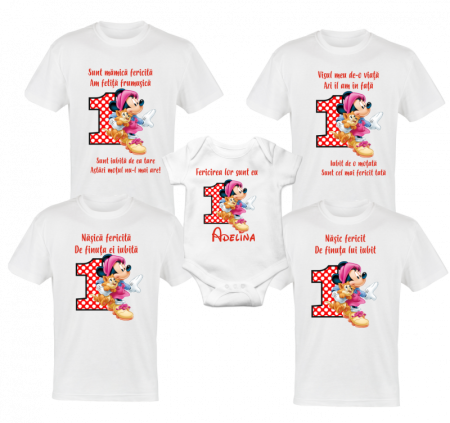 Tricouri aniversare - Set 4 tricouri personalizate si body pentru aniversare 1 an