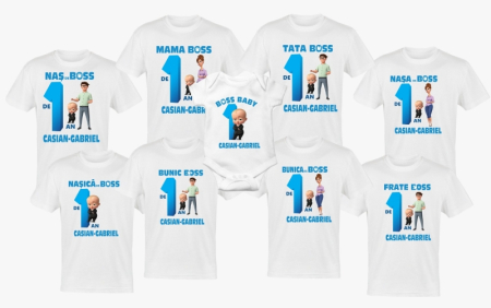 Tricouri aniversare - Set 8 tricouri si body pentru aniversare mot, 1 an, tema boss