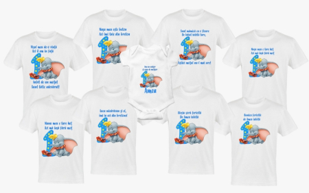 Tricouri aniversare - Set 8 tricouri si body pentru aniversare mot, tema dumbo