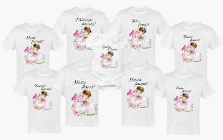 Tricouri aniversare - Set 8 tricouri si body pentru aniversare, girl flowers pink