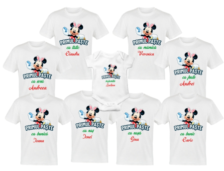 Tricouri Paste - Set 9 tricouri personalizate "Primul meu Paste MICKEY ''alb