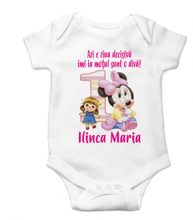 Set tricouri aniversare 1 an, tema Minnie roz, 9 piese [1]
