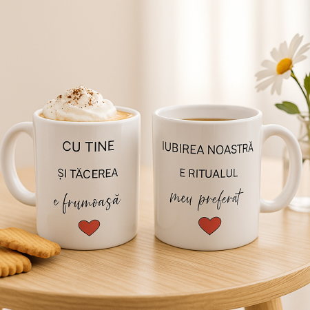 Cani personalizate - Set Căni Cuplu – „Iubirea Noastră e Ritualul Meu Preferat” – Cadou Dimineți Îndrăgostite