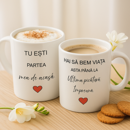 Cani personalizate - Set Căni Cuplu – Model „Partea Mea de Acasă” – Cadou Îndrăgostiți