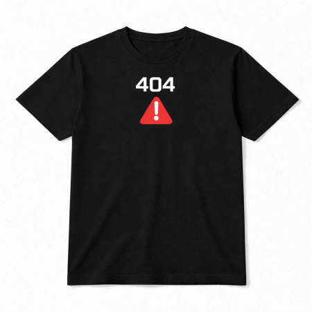 Tricou  bumbac, negru unisex „404 Error”, design minimalist cu simbol de avertizare, print alb si rosu [2]