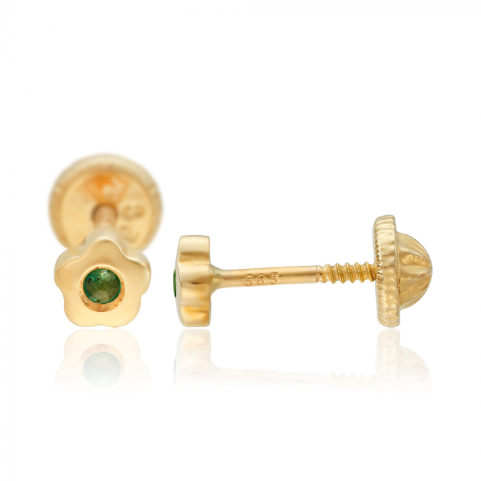 Cercei-copii-cu-protectie-aur-galben-14K-Kalini-Floricele-cu-smarals-4mm [2]