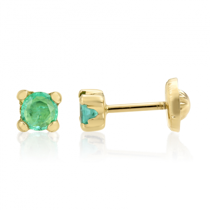 Cercei-copii-cu-protectie-Kalini-aur-galben-14K-Piatra-smarald-3,5mm [2]