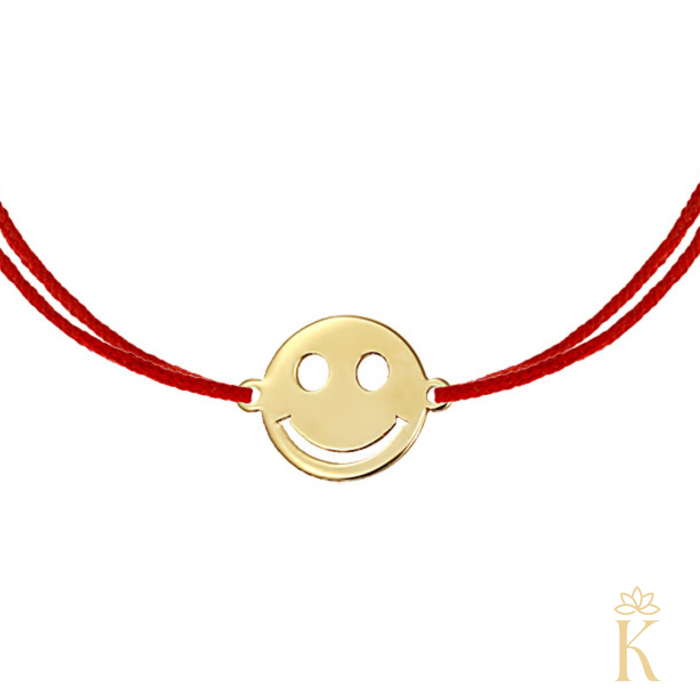 Bratara-copii-aur-galben-snur-rosu-Smiley-face-10 mm-Kalini [2]